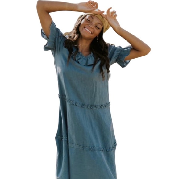 ROOLEE x Lauren Virginia Linen Cottagecore Boho Ruffled Prairie Dress XXS NWT - Picture 9 of 9